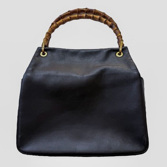 Vintage Gucci Bamboo Top Handle Bag Authentic – Black Leather, Peeling Interior - Picture 1 of 14